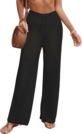 Womens Beach Crochet Bathing Swim Suit Elastic Waist Coverup Pants Summer