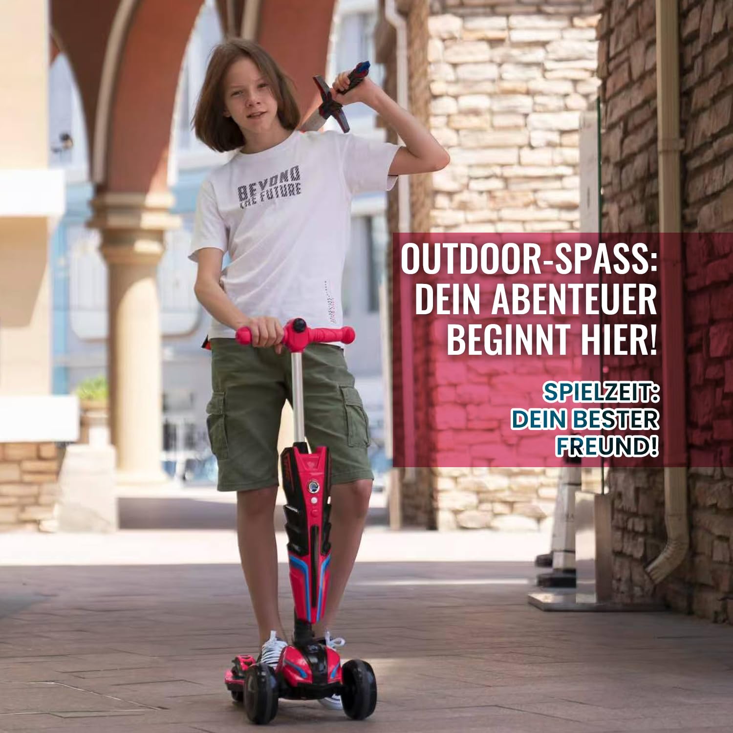 Habib - Patinete infantil con luces LED, 3 ruedas, plegable, altura regulable, para niños y niñas, 3-12 años, hasta 50 kg