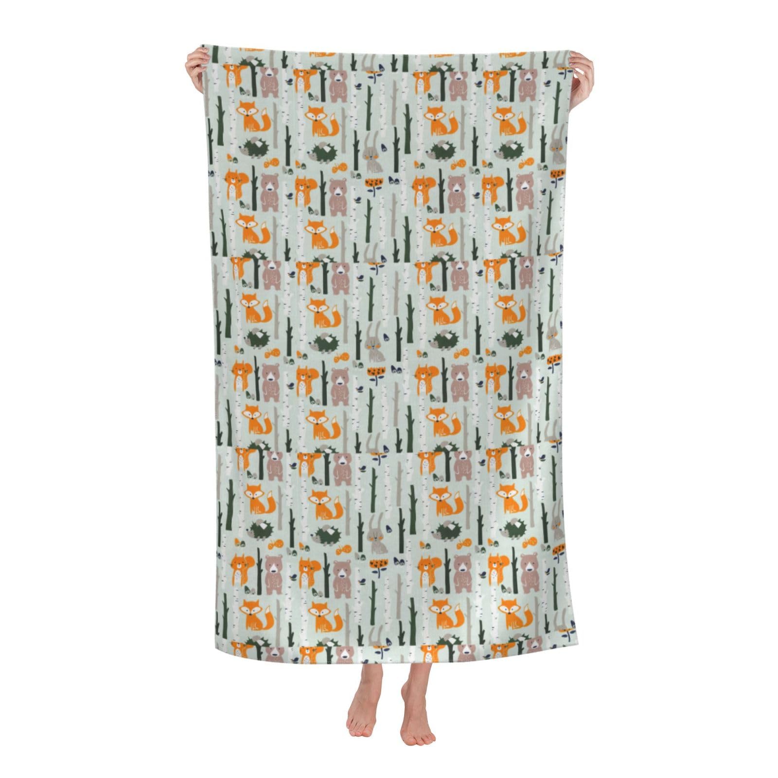 Cbaaghh Cute Fox Bear Bird Tree Print Adult Beach Towels,Beach & Pool Towel,Beach Towels,Towels For Camping