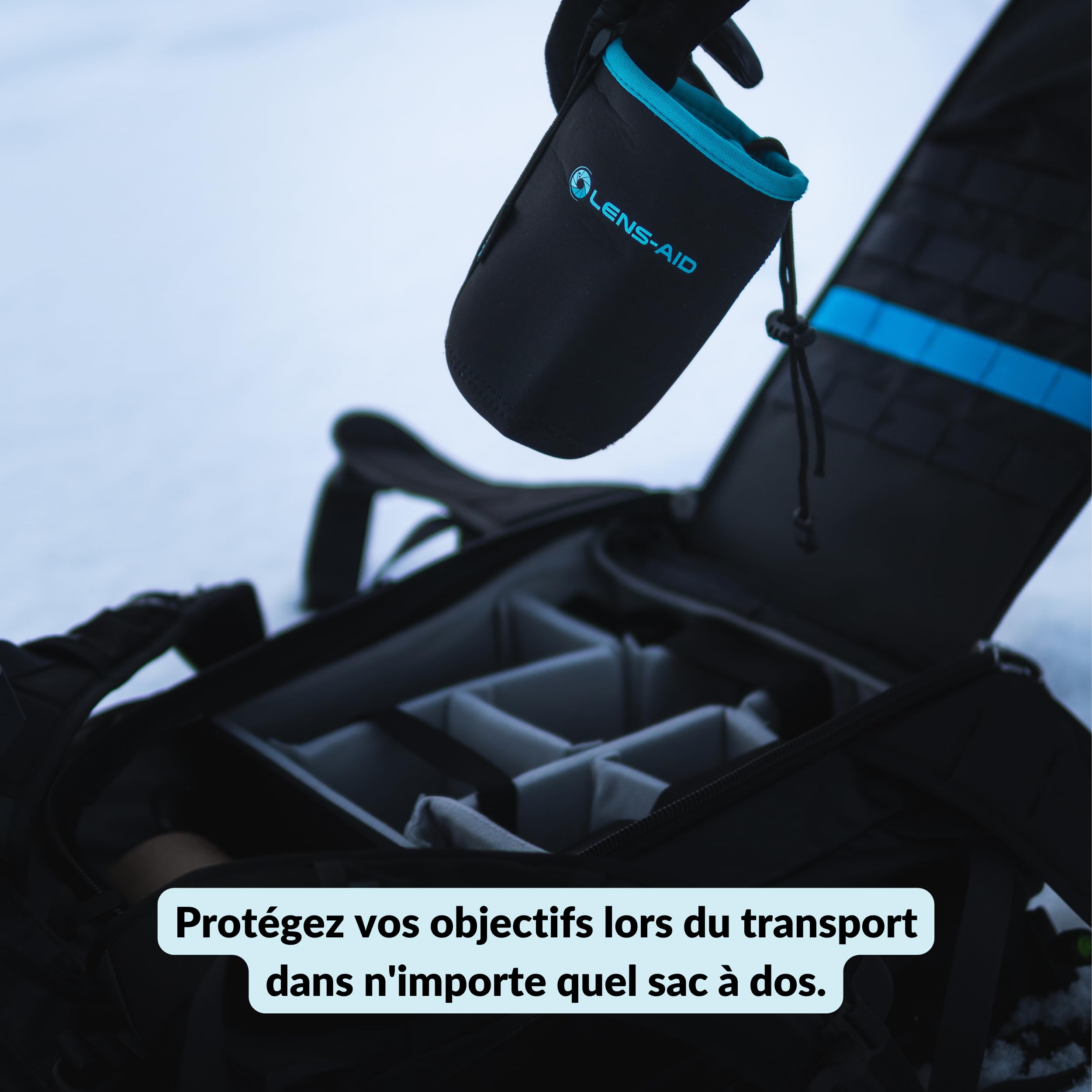 Housse pour Objectifs d’Appareil Photo en Néoprène avec Doublure en Polaire, Etui avec Cordon