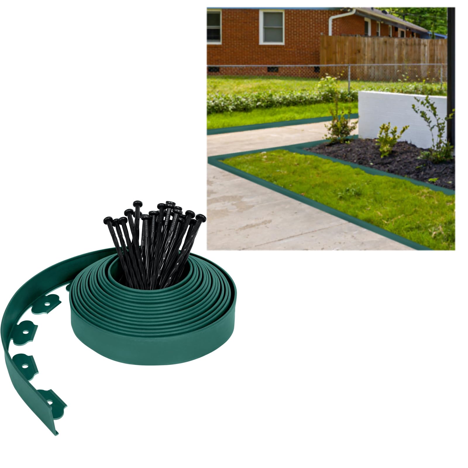 Bordure Pelouse 20m HerrSelsam - PVC Flexible 5cm Haut Avec 60 Piquets | Jardin Parterre