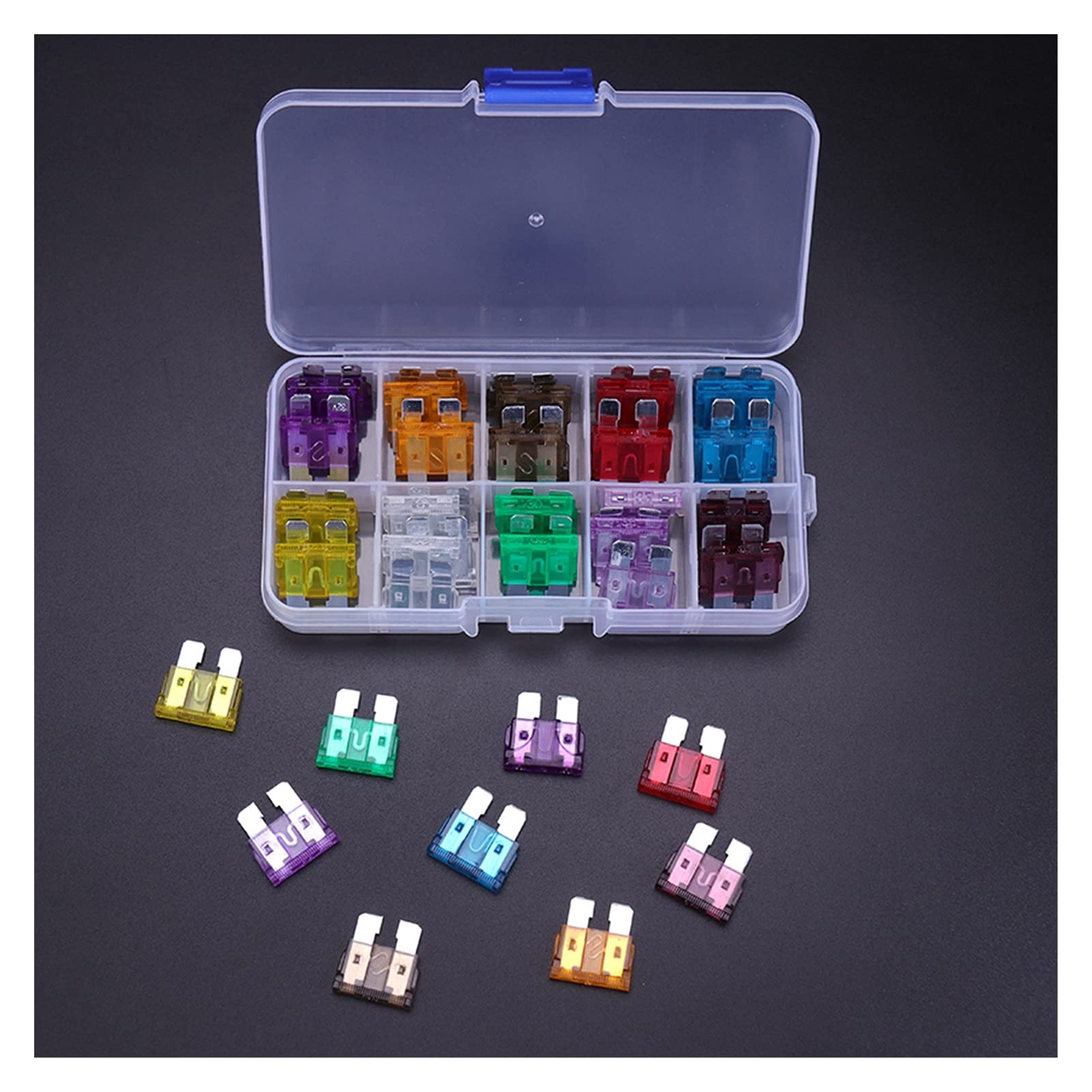 Fusibles auto de type lame 50 pièces avec boîte et clip pour éviter les pannes de route