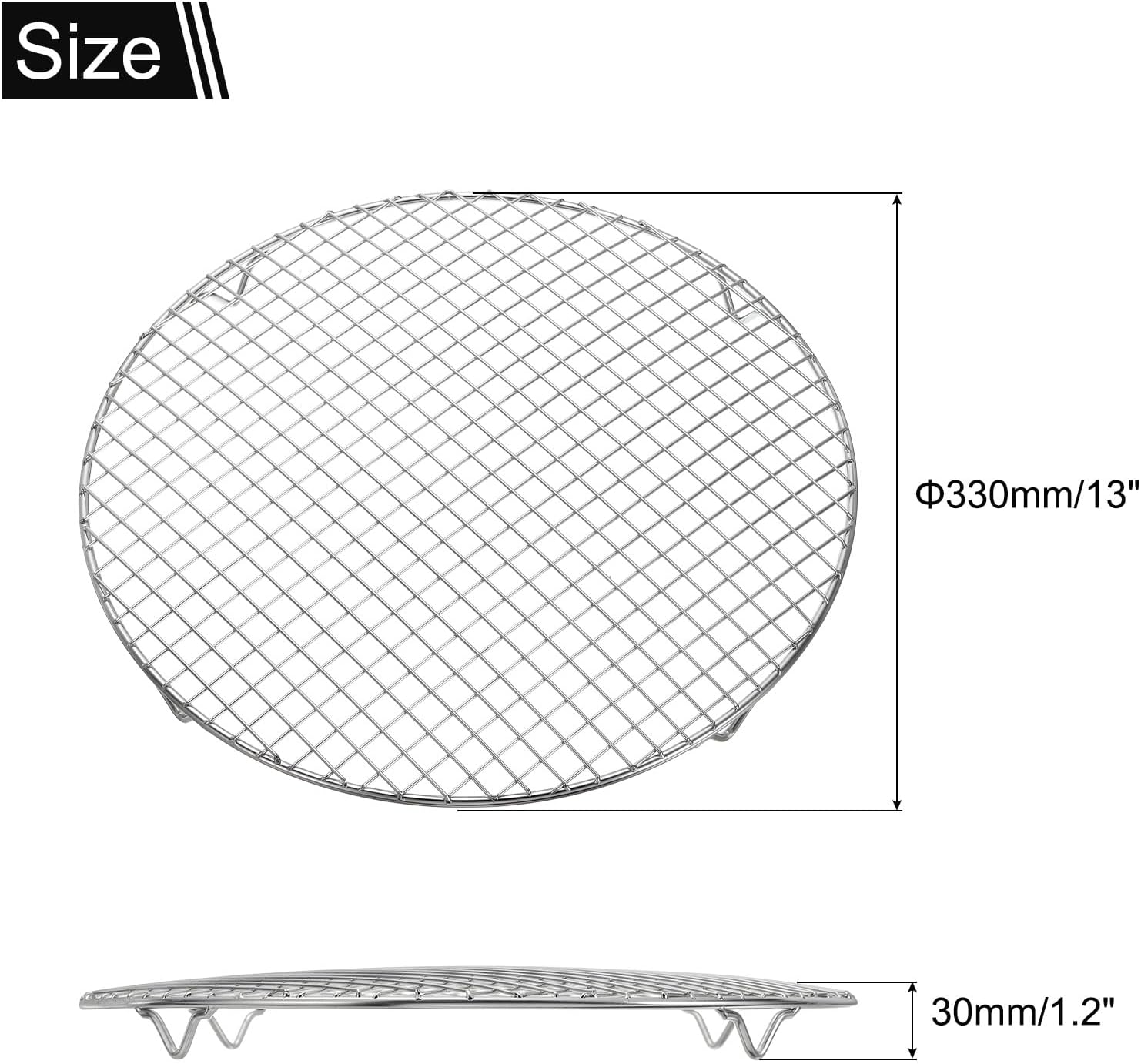 uxcell Round Cooking Rack 13 Inch Dia Stainless Steel Wire Cooling Steamer Rack for Baking Canning Cooking Roasting Cooling Grilling Drying, Silver