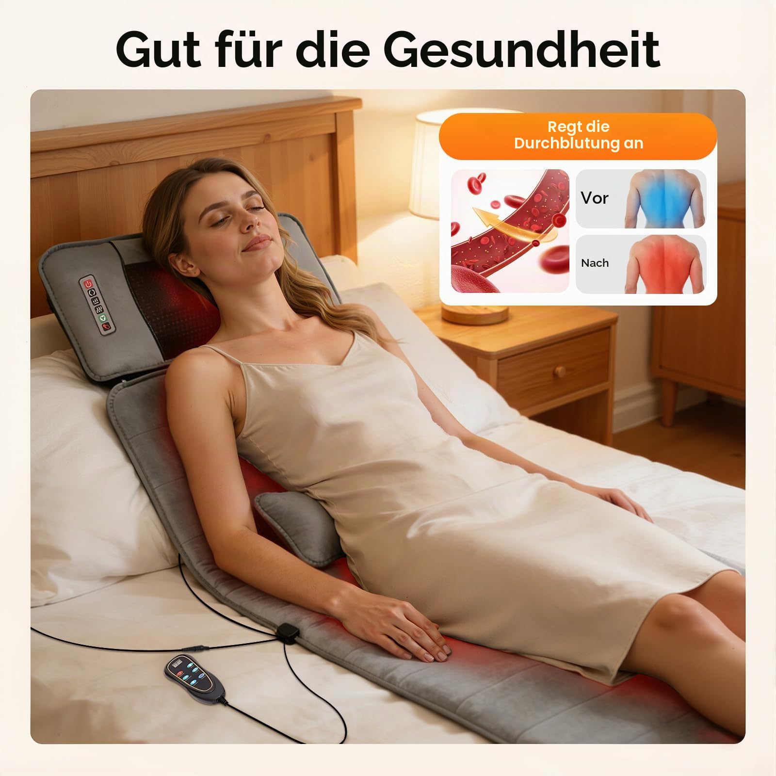 Massagematte Ganzkörper Massagekissen 9 Arten Massage-Modus Ganzkörpermassagematte mit Heizfunktion,Timing-Funktion,für Nacken, Rücken,Taille, Hüften