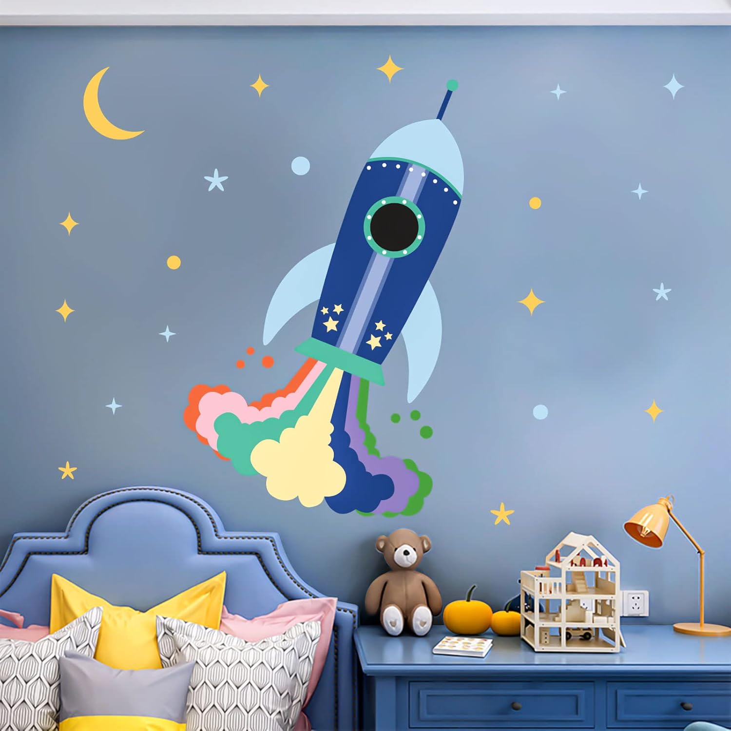 Large Rocket Wall Decals Stars Stickers Wall Art Decor for