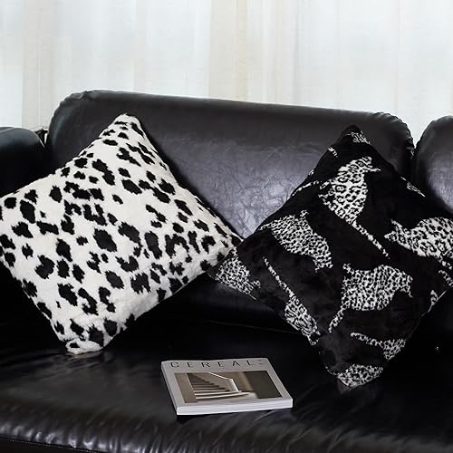 Miniatura 4 de Juego de 2 fundas de almohada de sherpa, acogedoras y esponjosas fundas de cojín decorativas para sofá, cama, 18 x 18 pulgadas, dálmata