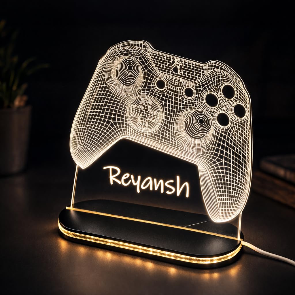 Zesta Personalized LED Name Table Lamp | Customized Acrylic Name Plate for Office Desk | Doctor Name Plate with Light | Unique Wedding, Marriage & Birthday Gift for Couple, Women (Game Controller)-image-44