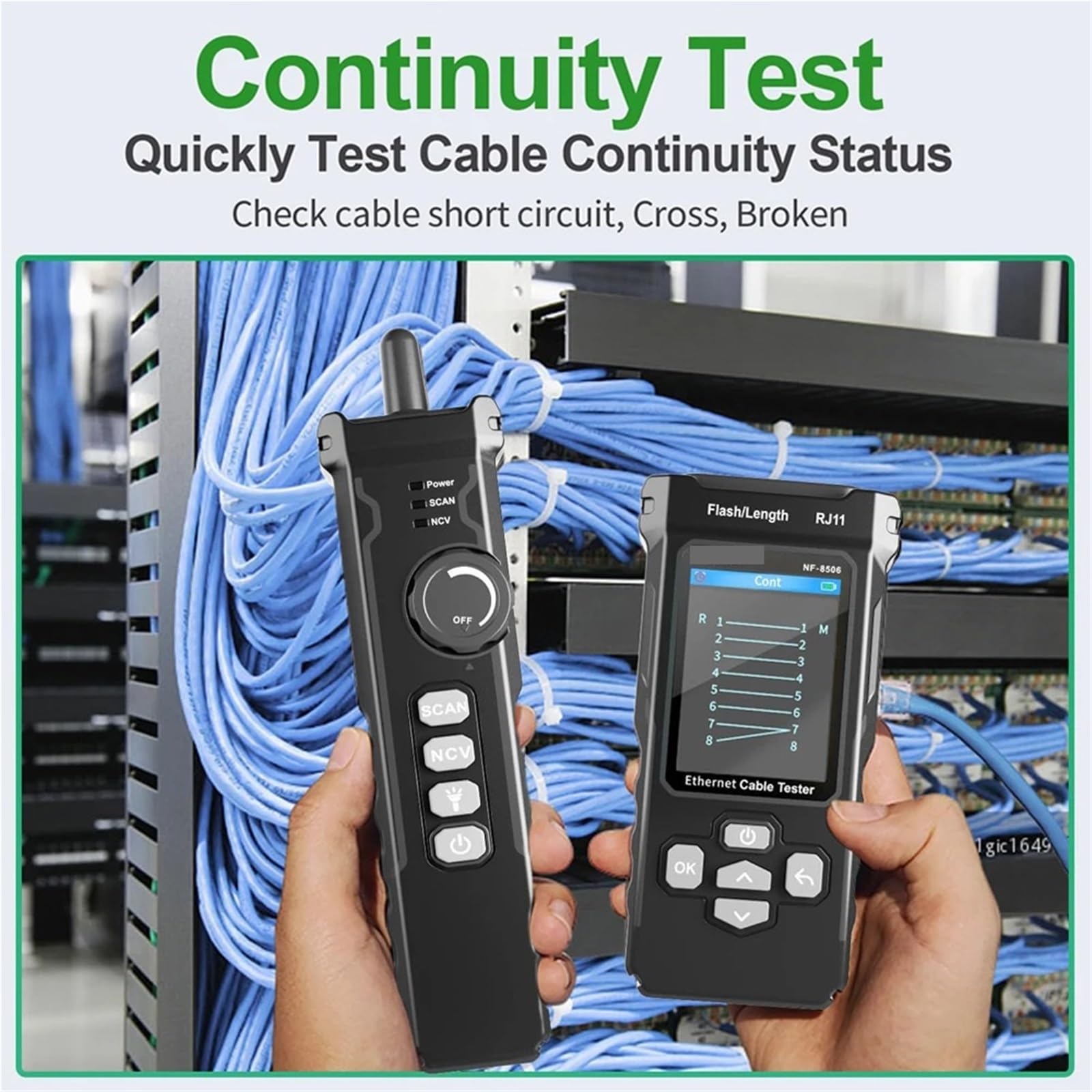 Tester for cavi di rete, supporto for tracciamento, test PING/scansione IP/misura PoE, lunghezza, tester for mappatura, strumenti