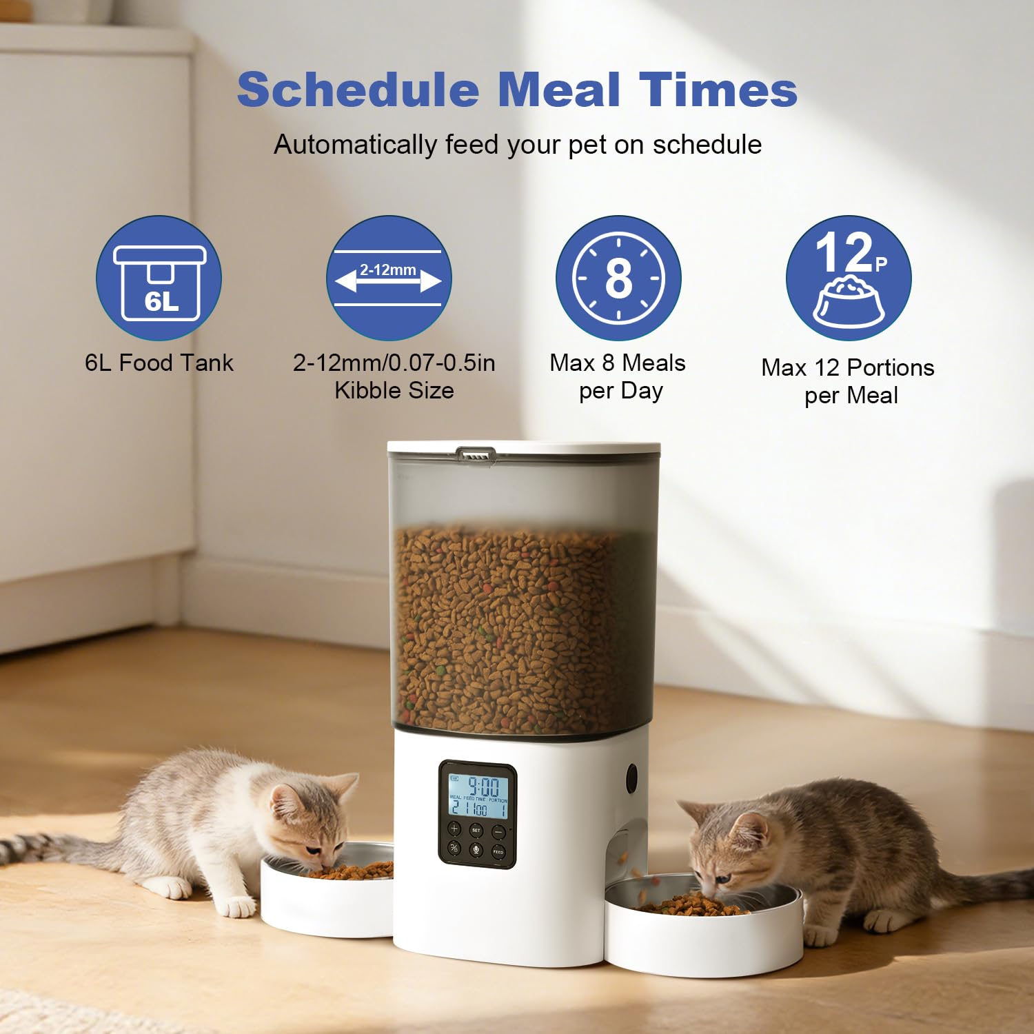 ANDOLL HOME 6L Automatic Cat Feeder, 2 Pets Timed Cat Dry Food Dispenser view 2
