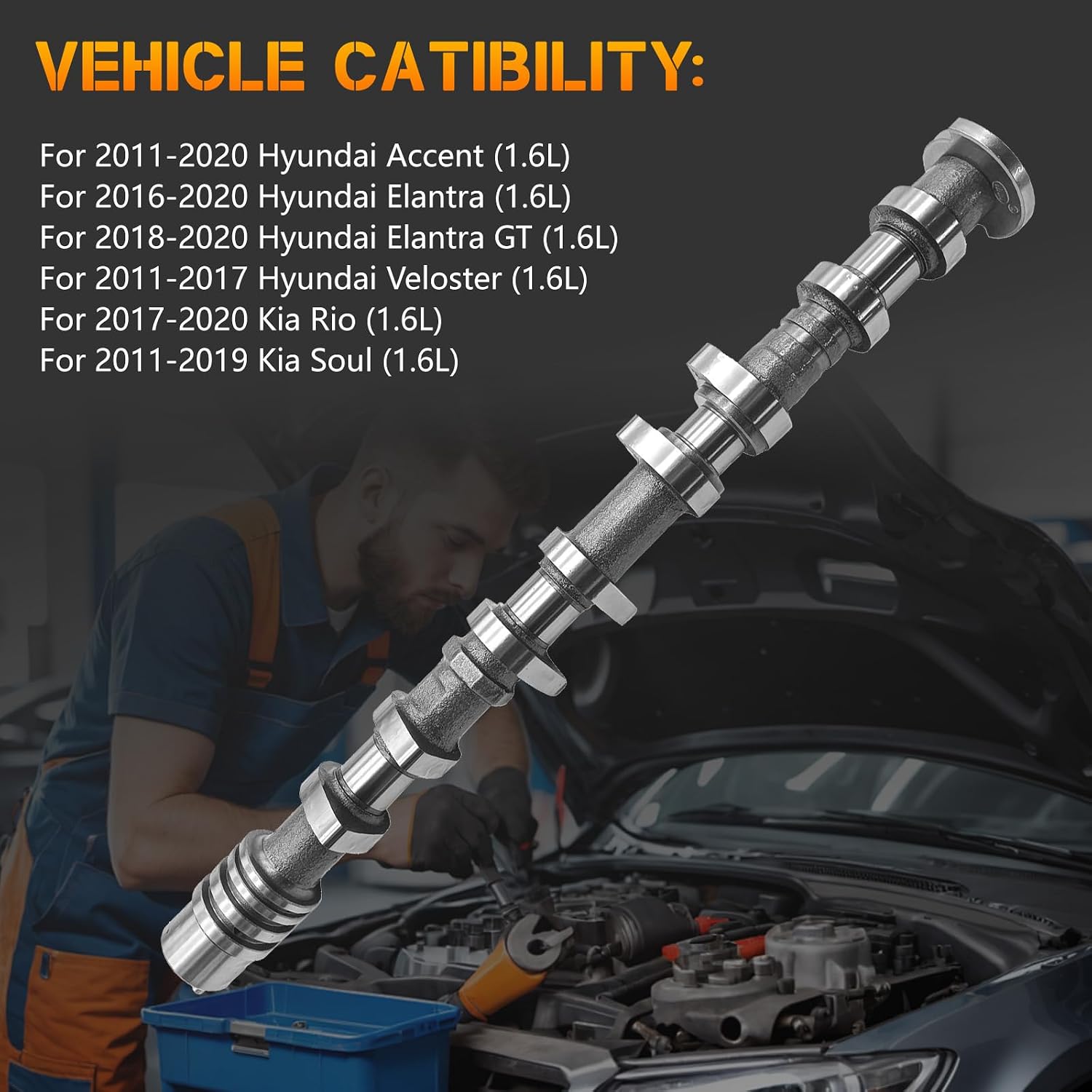 Intake Camshaft 24100-2B660 for 2011-2020 Hyundai Accent SEL Elantra GT Veloster 1.6L G4FJ Engine Direct Bolt-On Replacement OE Spec Naturally Aspirated