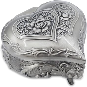 Barelove Vintage Metal Jewelry Box ، شكل القلب العتيقة المصغرة مجوهرات حافظة حافظة للأقراط الدائرية قلادة دبوس بروش ، علبة صندوق الكنز الصغيرة للنساء هدايا عيد الميلاد