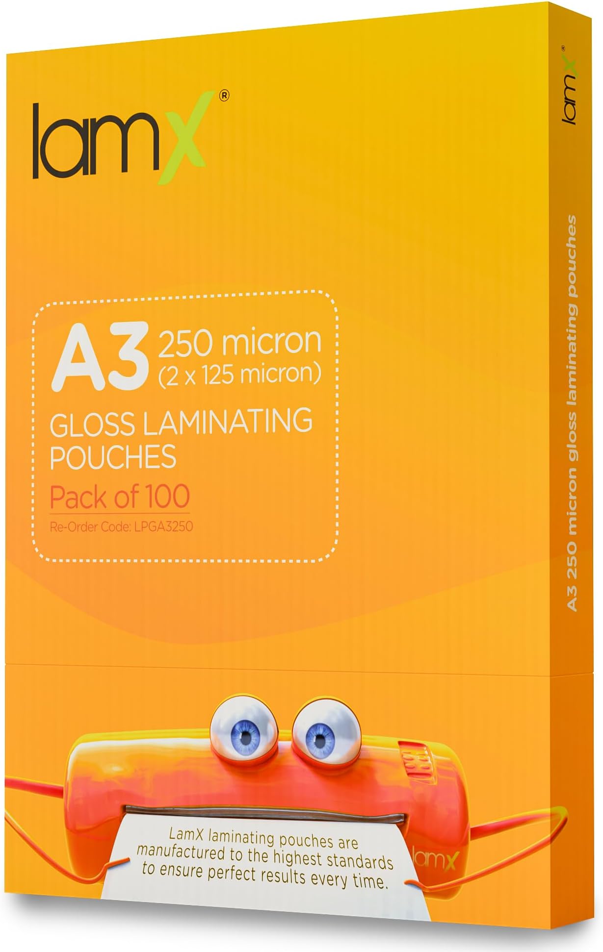 LamX A3 Laminating Pouches 250micron, High Gloss Finish Sheets, Anti
