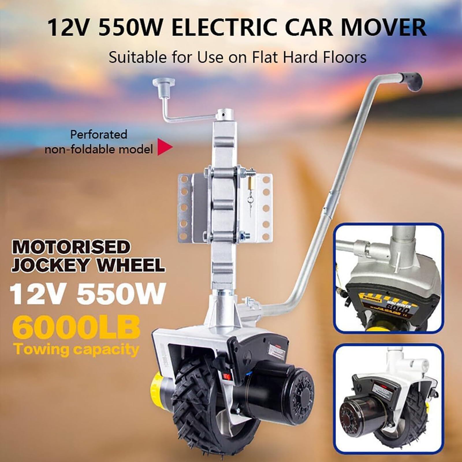 Transportador de Remolque Eléctrico, Capacidad de Remolque de 6000 LB (2722 kg), Rueda Jockey de Remolque de 550 W y 12 V con Velocidad de Movimiento de 22 pies (7 m)/min