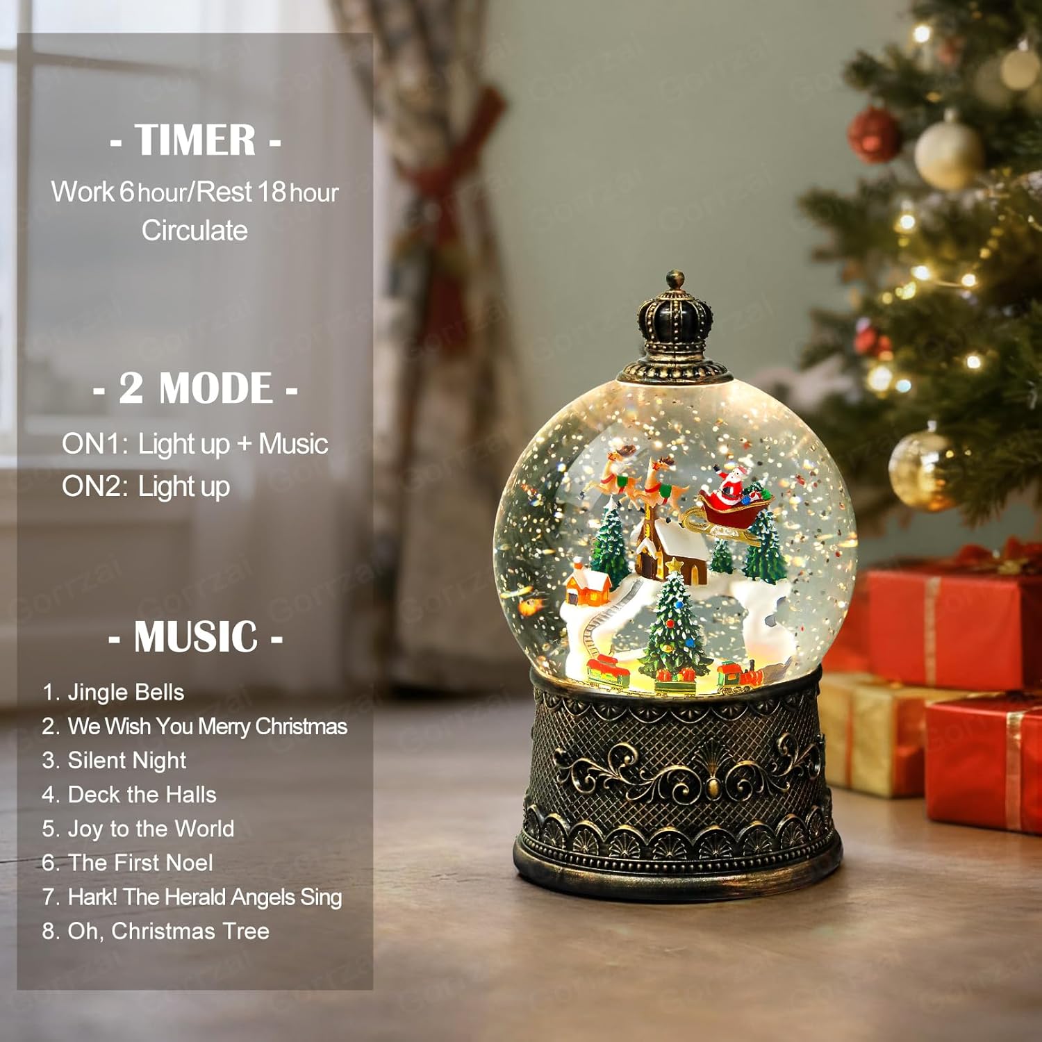 Christmas Decorations Indoor Christmas Snow Globe Lantern, Lighted Musical Village Snow Globe Home Decor with Music Timer Glitter, Santa Church Reindeer Snowglobe, USB or Battery Operated - Image 3