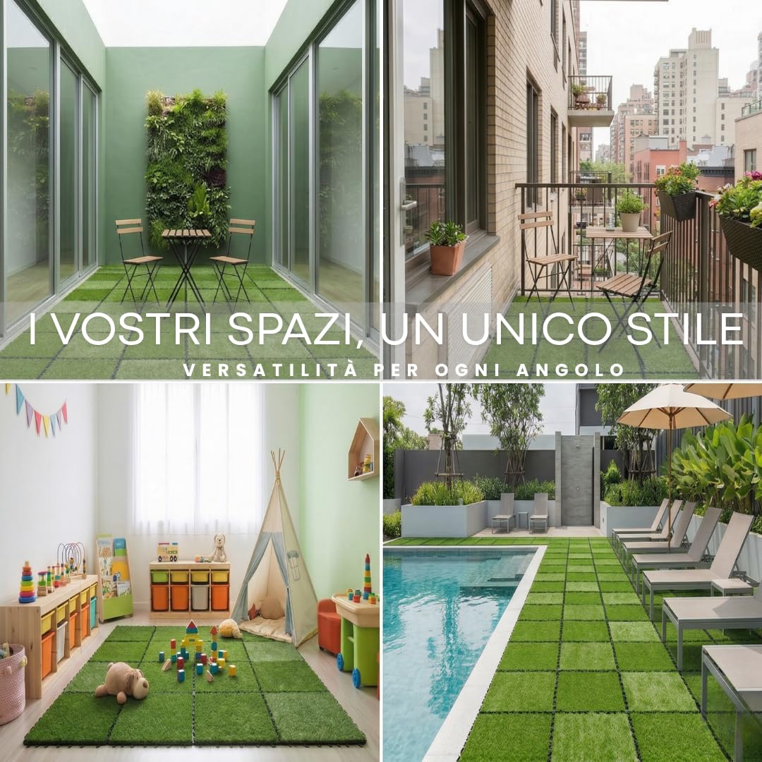 ActivoTex Piastrelle Da Giardino 30x30 cm 10 Pezzi – Pavimento Esterno Ad Incastro con Erba Sintetica, Pavimento Giardino per Balcone, Patio e Terrazza, Drenante e Facile da Installare