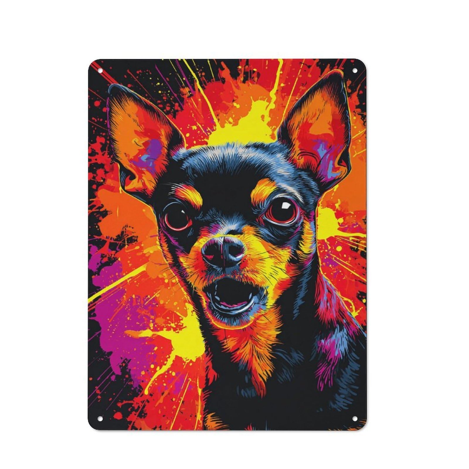 Junmoney Vibrant Pop Art Chihuahua Tin Wall Plaque 40X30cm With For Garage Or Workshop, For Living Room, Hallway And Entrance Wall Decor