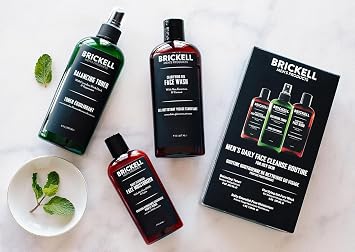 Brickell Men's Daily Face Cleanse Routine for Oily Skin, Alcohol Free Toner, Gel Facial Wash and Moisturizer, With Hyaluronic Acid, Aloe, and Witch Hazel, Scented