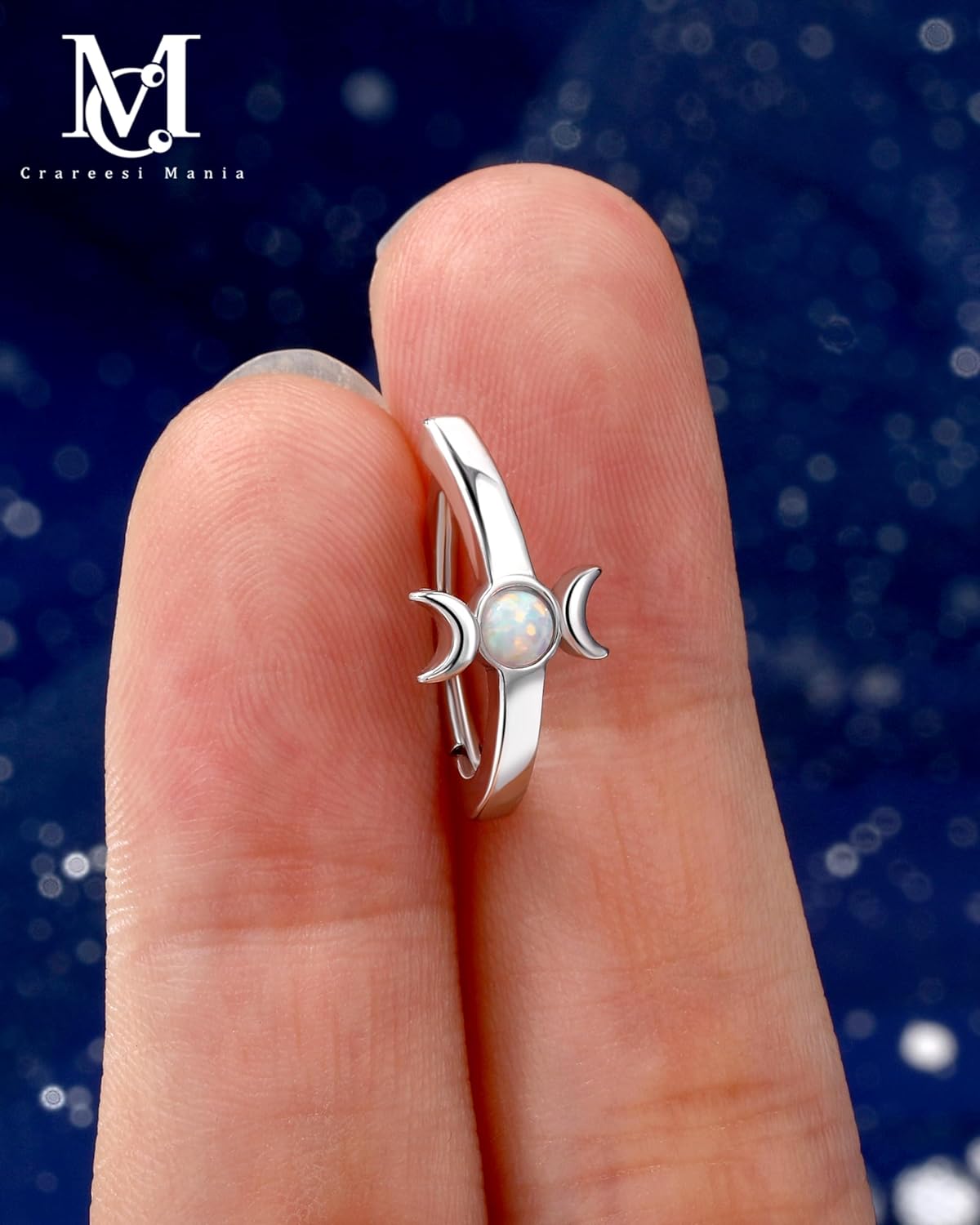 CM Crareesi Mania Moon Phase Belly Button Rings 14G Reversed Belly Rings for Women 316L Surgical Steel Belly Piercing Clicker Ring - Image 7