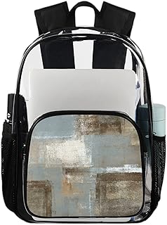 Mochila transparente com pintura de arte abstrata, mochila transparente impermeável cinza azul-petróleo mochila transparente PVC com alça de ombro reforçada para escola, trabalho, viagens, Multicor