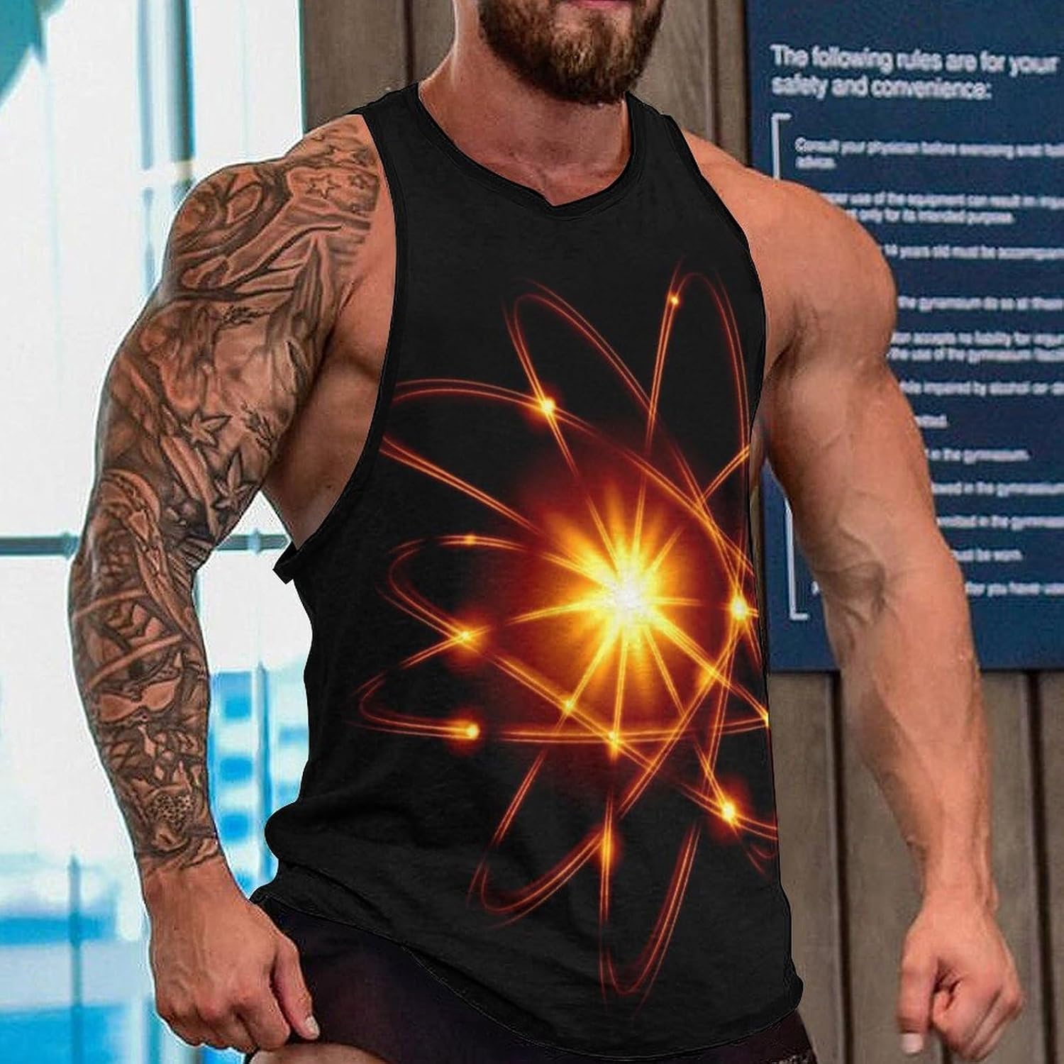 Science Atom Mens Tank Tops Sleeveless Muscle Shirts Beach Casual Gym Shirt Vest Tee Tops