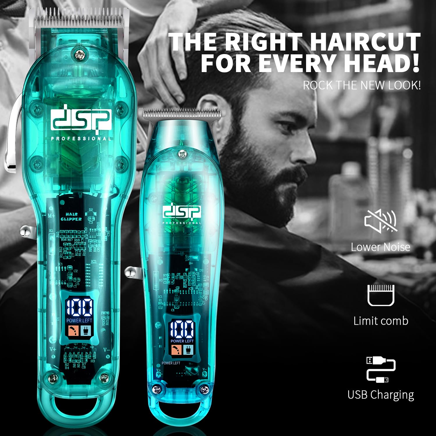 Dsp® coupe - cheveux pour hommes, kit tondeuse ensemble professionnel de coiffeur pour la Coupe des cheveux et de la barbe, tondeuse à barbe à pas zéro avec affichage LED (bleu)
