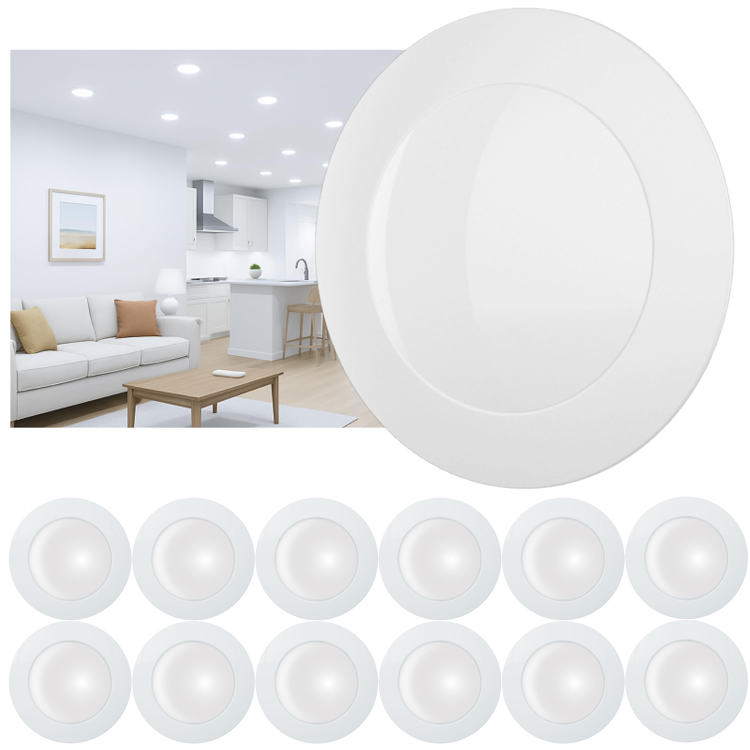 12 Pack 6 Inch LED Disk Lights, Dimmable Flush Mount Ceiling Disc Lights