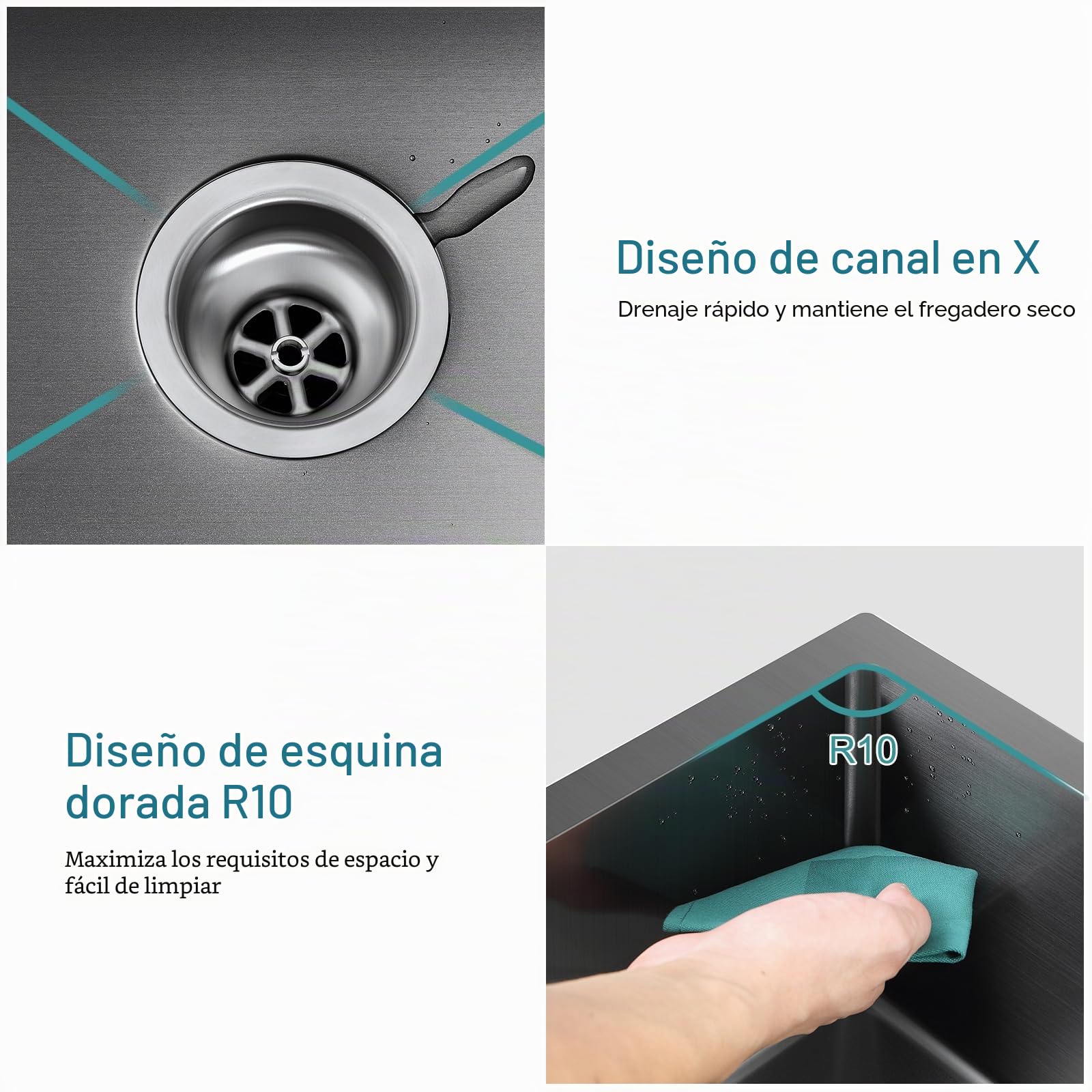 Fregadero de cocina 304 de acero inoxidable 35x40 cm, fregadero bajo encimera pequeño, fregadero de acero inoxidable negro gris con desbordamiento (sin orificio de grifo), fregadero de cocina