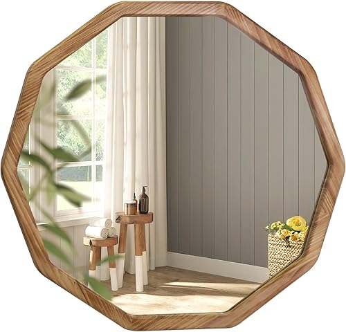 Miniatura 7 de ULIKE Espejo de madera para pared, espejo rústico de 24 pulgadas con marco de madera, espejos decorativos de tocador para montar en la pared para