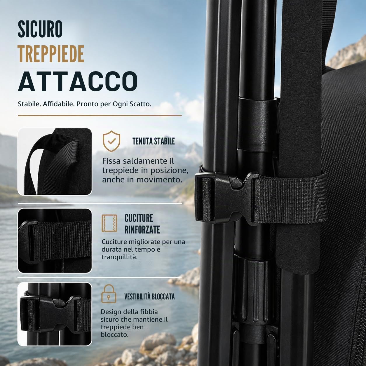Zaino per fotocamera con supporto per treppiede, impermeabile, custodia fotografica, zaino antifurto, per fotocamera DSLR / SLR, fotocamera mirrorless Nikon Sony Canon