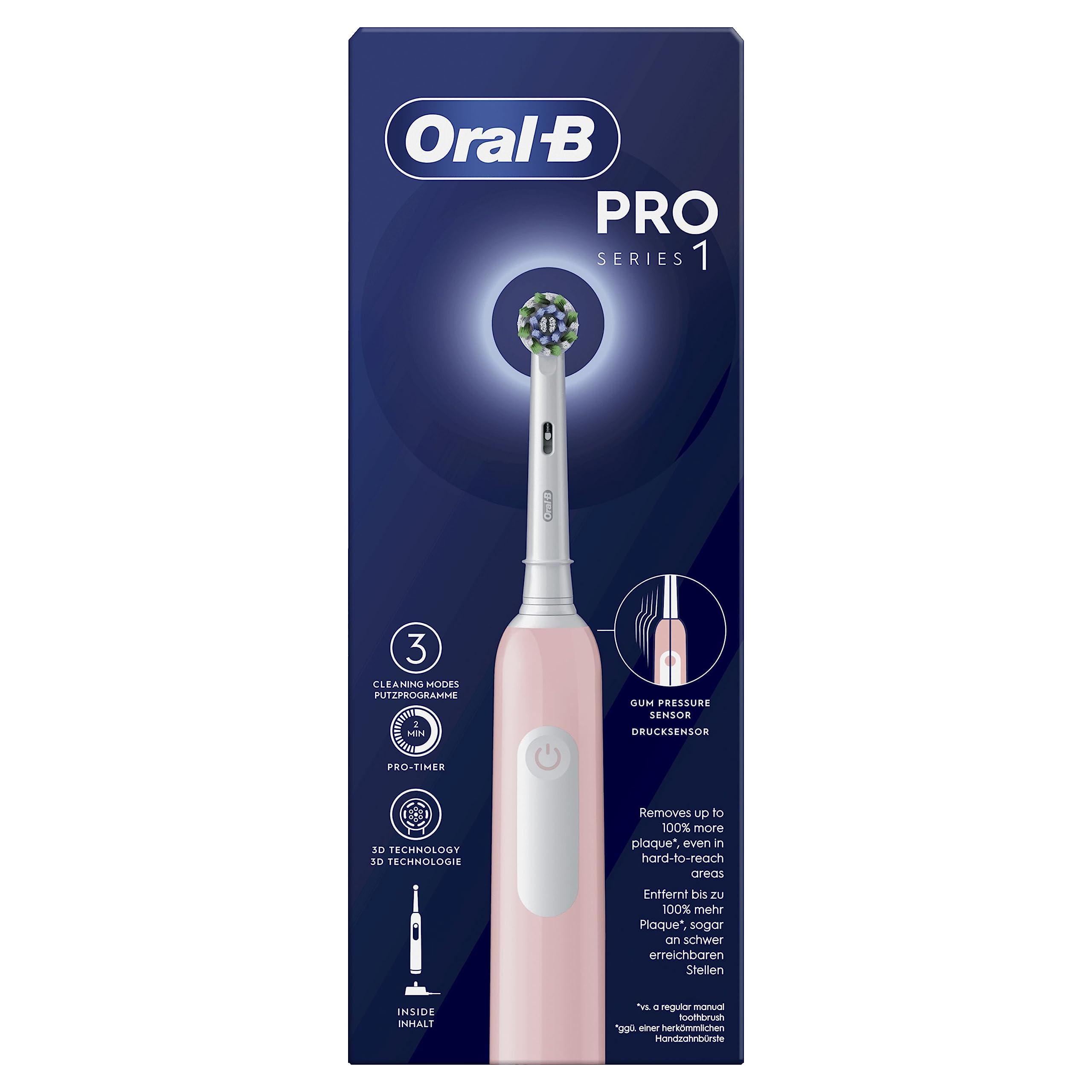 Oral-B Spazzolino Elettrico Pro Serie 1, 1 Testina di Ricambio, Rosa | Ricaricabile, 1 Testine di Ricambio per Spazzolino Elettrico, Gengive Protette, Pulizia Denti Efficace, 3 Modalità