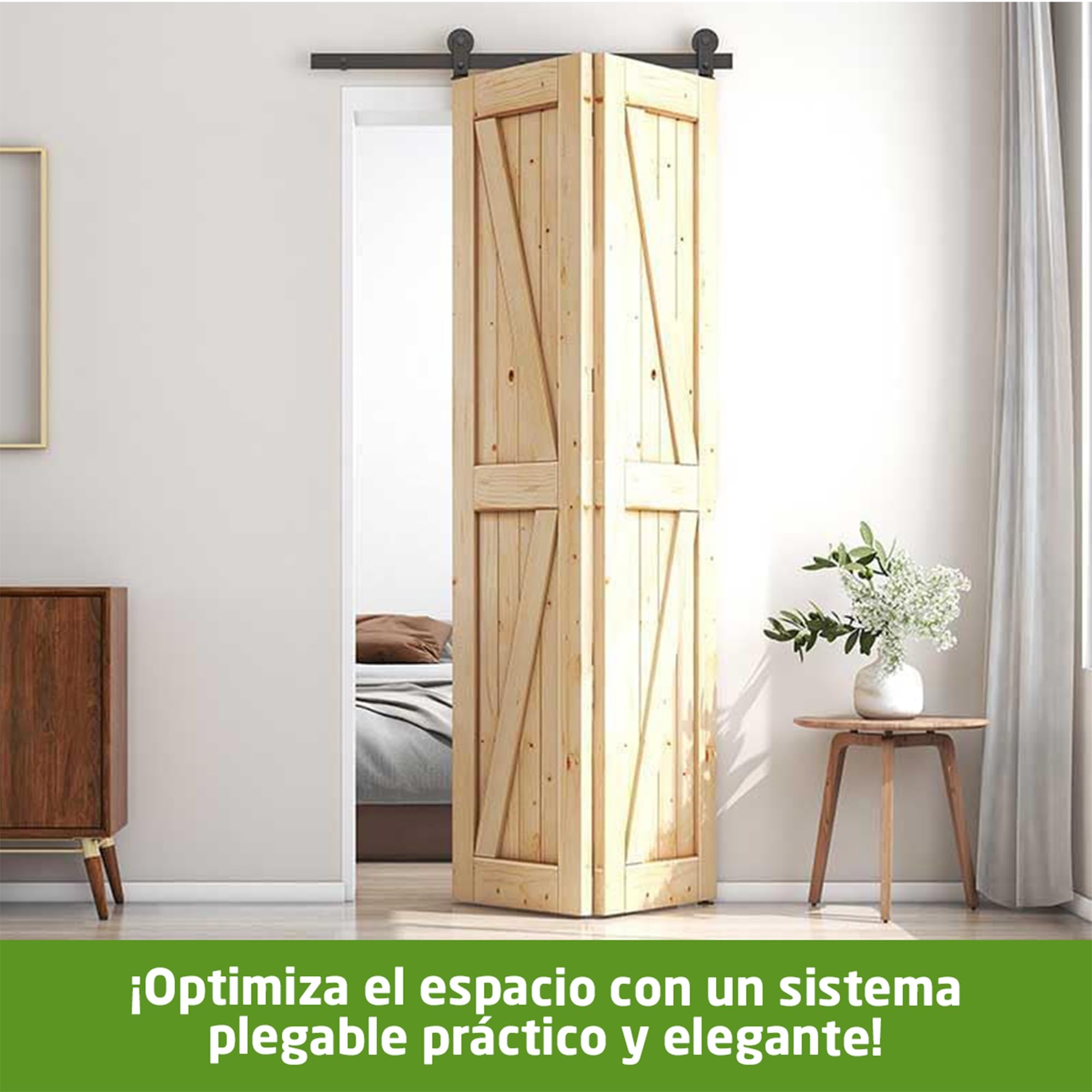 Amig - Kit puerta corredera plegable - Guía 110 cm acero negro - Resistencia hasta 40 kg - Estable y compacto - Deslizamiento silencioso y estable - Mod. SD006