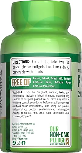 Miniatura 7 de Nature's Truth Suplemento Omega 3 de aceite de pescado  2000 mg  60 cápsulas blandas  EPA y DHA  Sabor a limón  Sin OMG y sin gluten