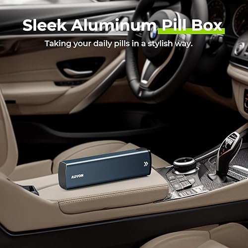 Miniatura 8 de AUVON Organizador semanal de píldoras de metal con diseño deslizante, elegante pastillero de viaje de 7 días para protección de privacidad, estuche
