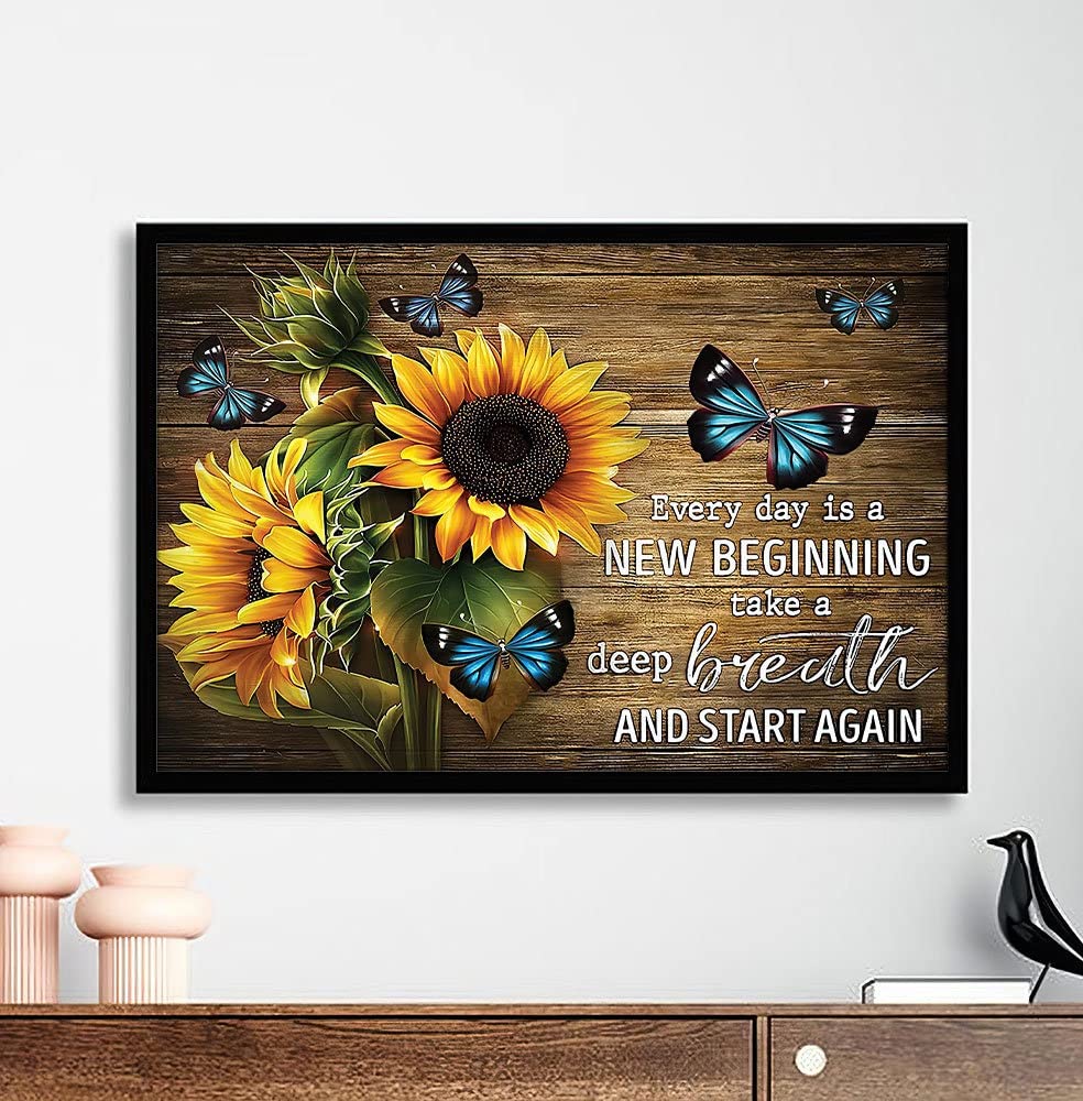 Bioprocess Sunflowers And Butterflies Lovers On Rustic Poster Every Day Is A New Beginning Wall Art Sunflower Lovers Gift Home Decor Plaque Wall Decor Poster Metal Sign 8X12 Inches