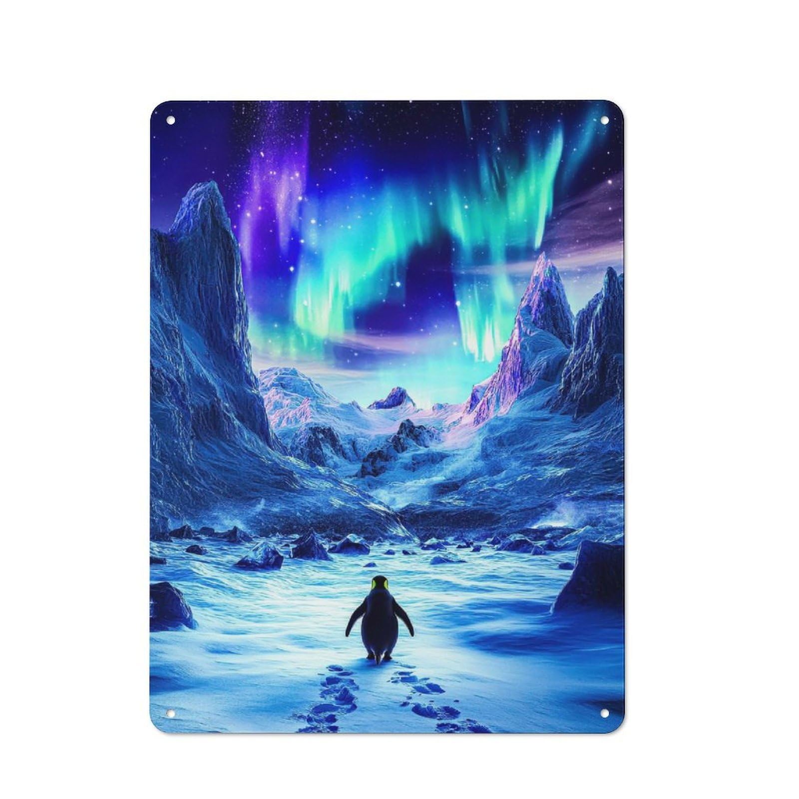 Penguin Under Aurora Borealis Retro Metal Wall Decor 40x30cm, Vintage Tin Sign for Coffee Bar, Kitchen, Bistro Or Tea Corner