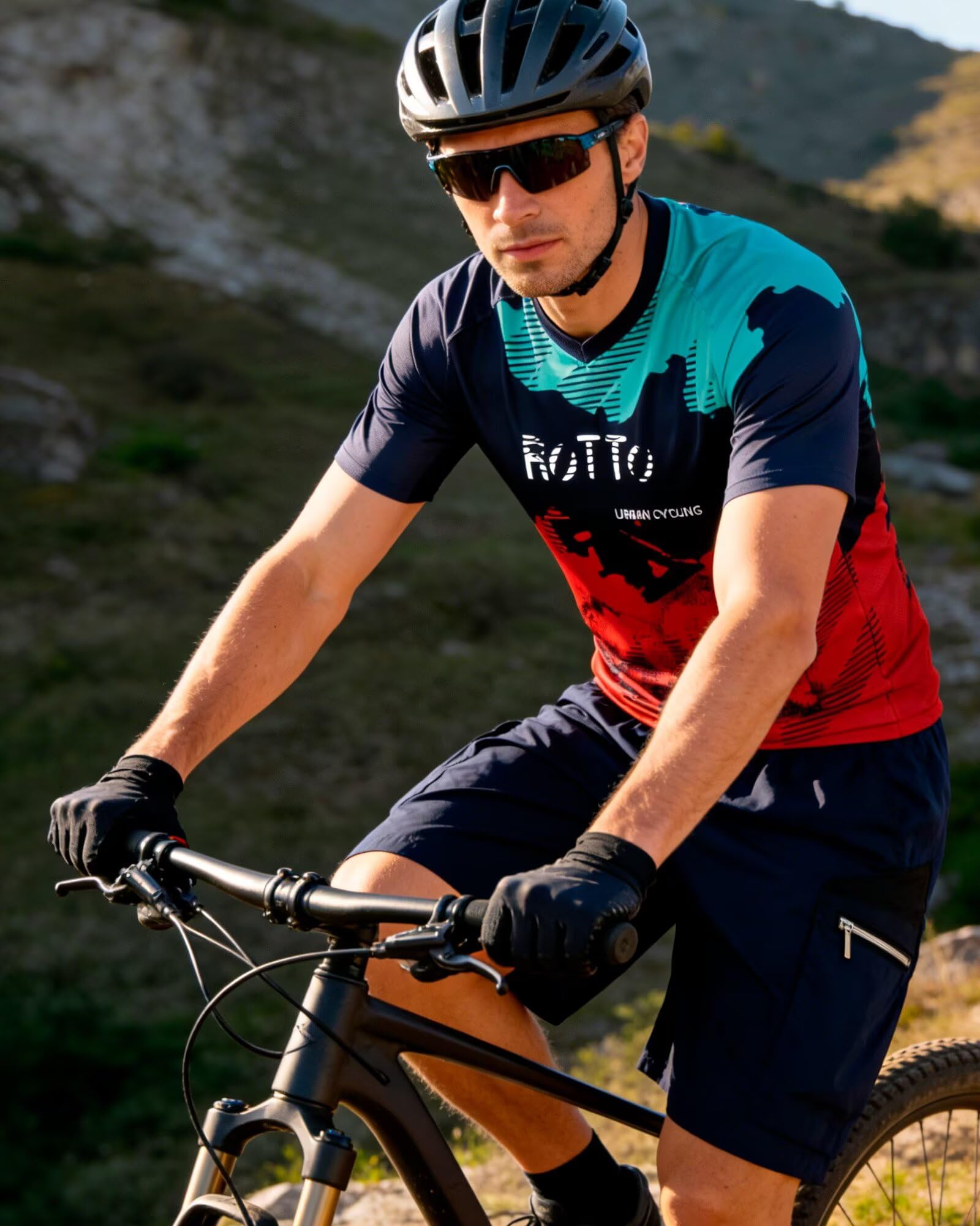 ROTTO Maillot MTB Hombre Camiseta de Ciclismo Manga Corta para MTB BMX Downhill Secado Rápido Que Absorbe la Humedad