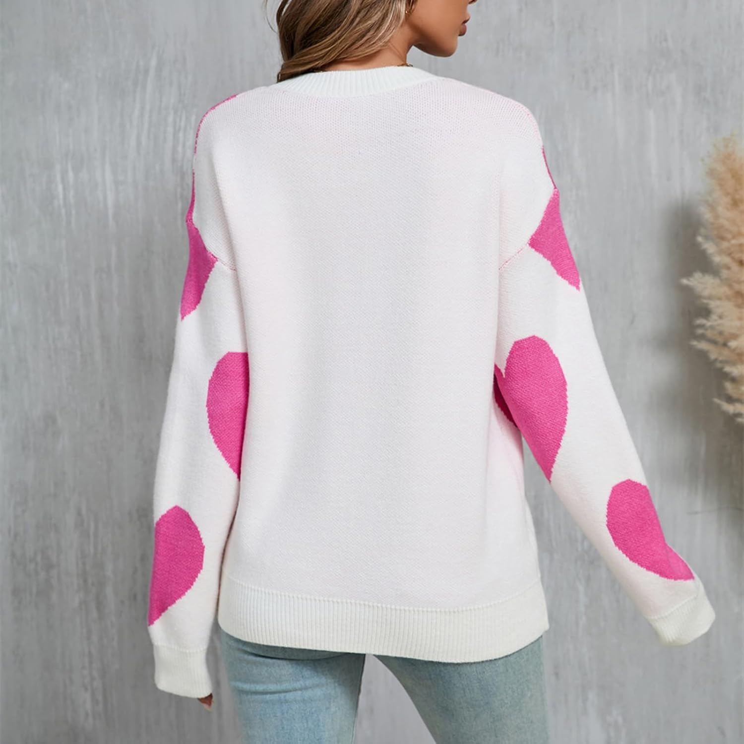 Hulpvktsgiq Heart Sweater for Women Valentine Cute Love Print Long Sleeve Crewneck Oversized Sweaters Y2K Knit Pullover Tops