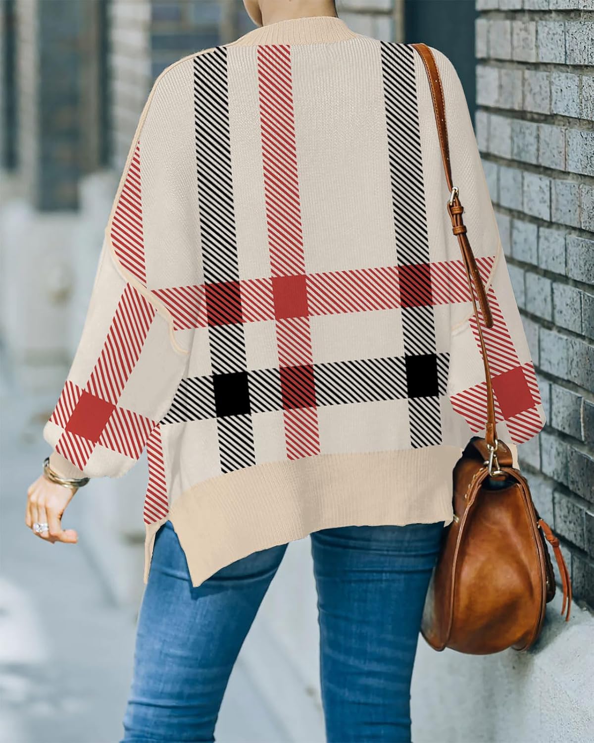 Womens Sweaters Causal Crewneck Batwing Sleeve Knit Top Side Split Oversized Pullover Sweater Loose Jumper - Image 4