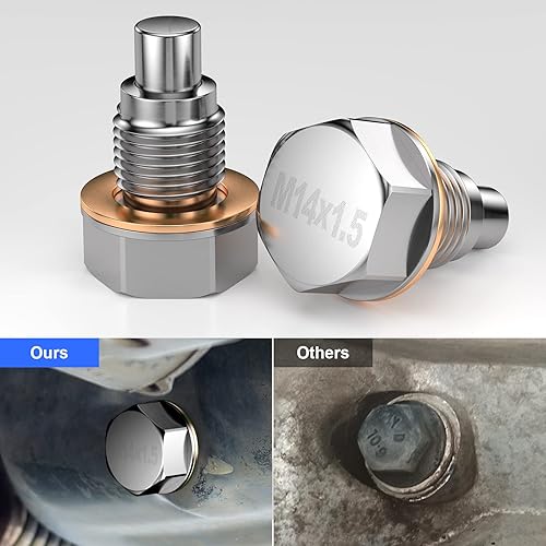 Miniatura 6 de Tapón de drenaje de aceite M14 x 0.059 pulgadas, tapón de drenaje magnético de sumidero, tapón de drenaje de acero inoxidable para Ford Honda,