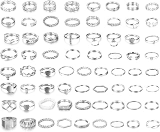 68 Pcs Vintage Knuckle Rings Set Stackable Finger Rings Midi Rings for Women Bohemian Hollow Carved Flowers Gold&Silver Rings Crystal Joint Rings