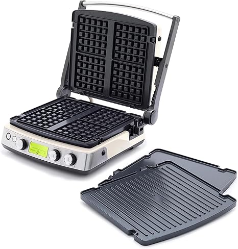 GreenPan Elite 7-in-1 Multi-Function Contact Grill & Griddle, Healthy Ceramic Nonstick, Grill & Waffle Plates, Adjustable Shade & Shear, Closed Press/Open Flat Surface, PFAS-Free, Cream White