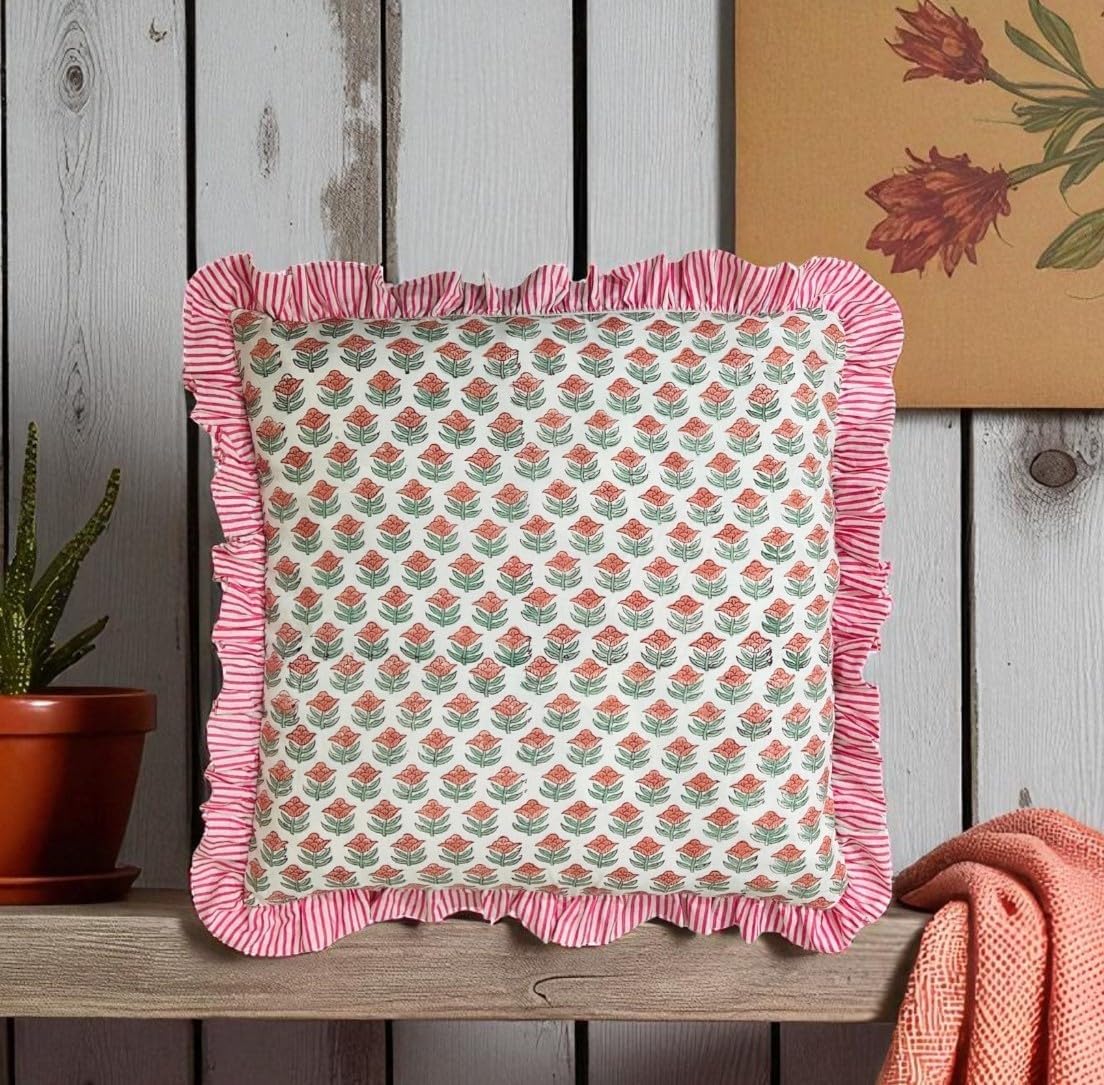 Indian Block Print Cotton Cushion Covers Home Decor Livingroom Pillow Cushion Cover for 20x20, 18x18, 16x16 Farmhouse Pillow Cushioncase (20x20)