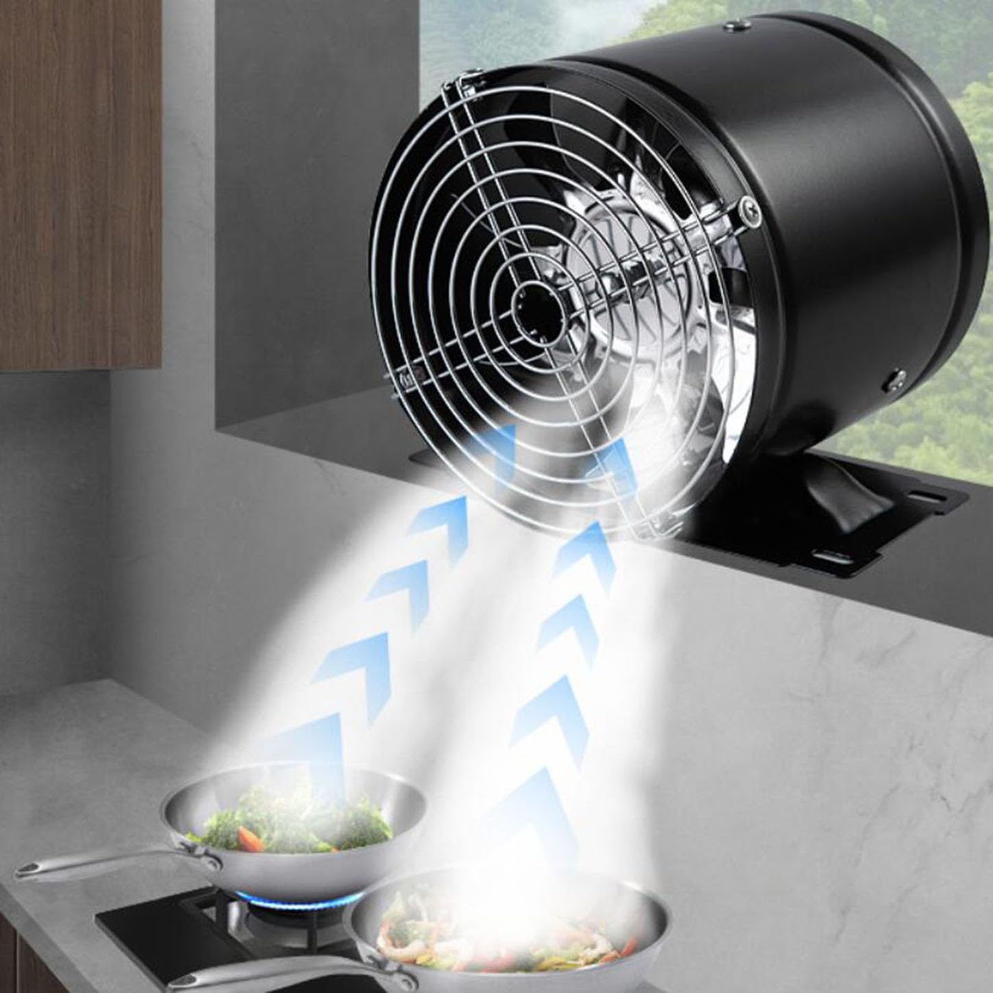 Extractor Cocina,Ventilador Extractor De Aire Bidireccional,Todo El Metal Extractor Baño Silencioso,para Baños, Garaje,Aulas,Cibercafés Rejillas Dextractor,No Requiere Instalación,8 Inch
