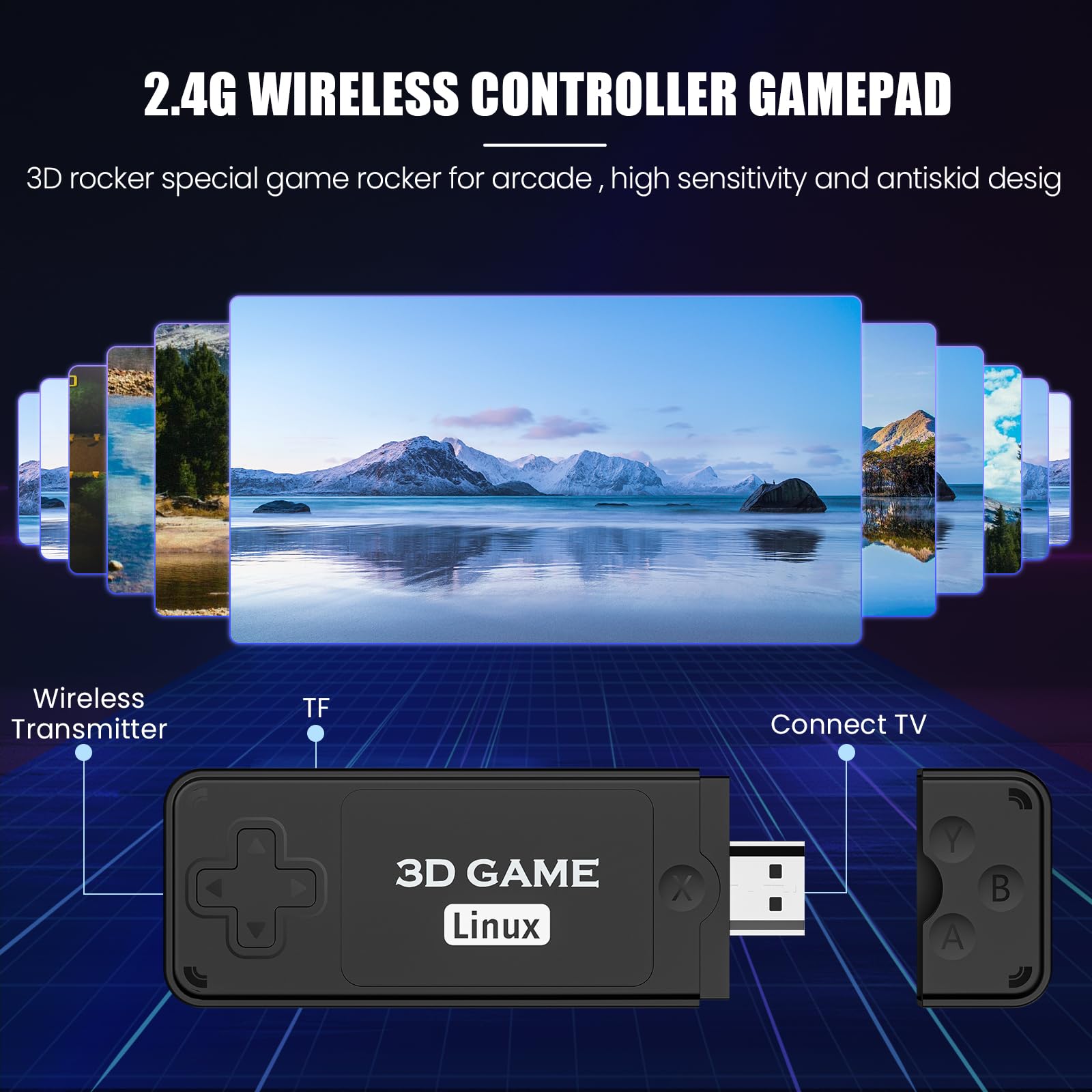 Retro Konsole Spielkonsole Plug and Play Game Stick mit 2 Gamepad, 10000+ Spielen, 26 Emulatoren, 4K HDMI Output, Englische Version, Drahtlose Videospielkonsole für TV Computer Projektor (64G)