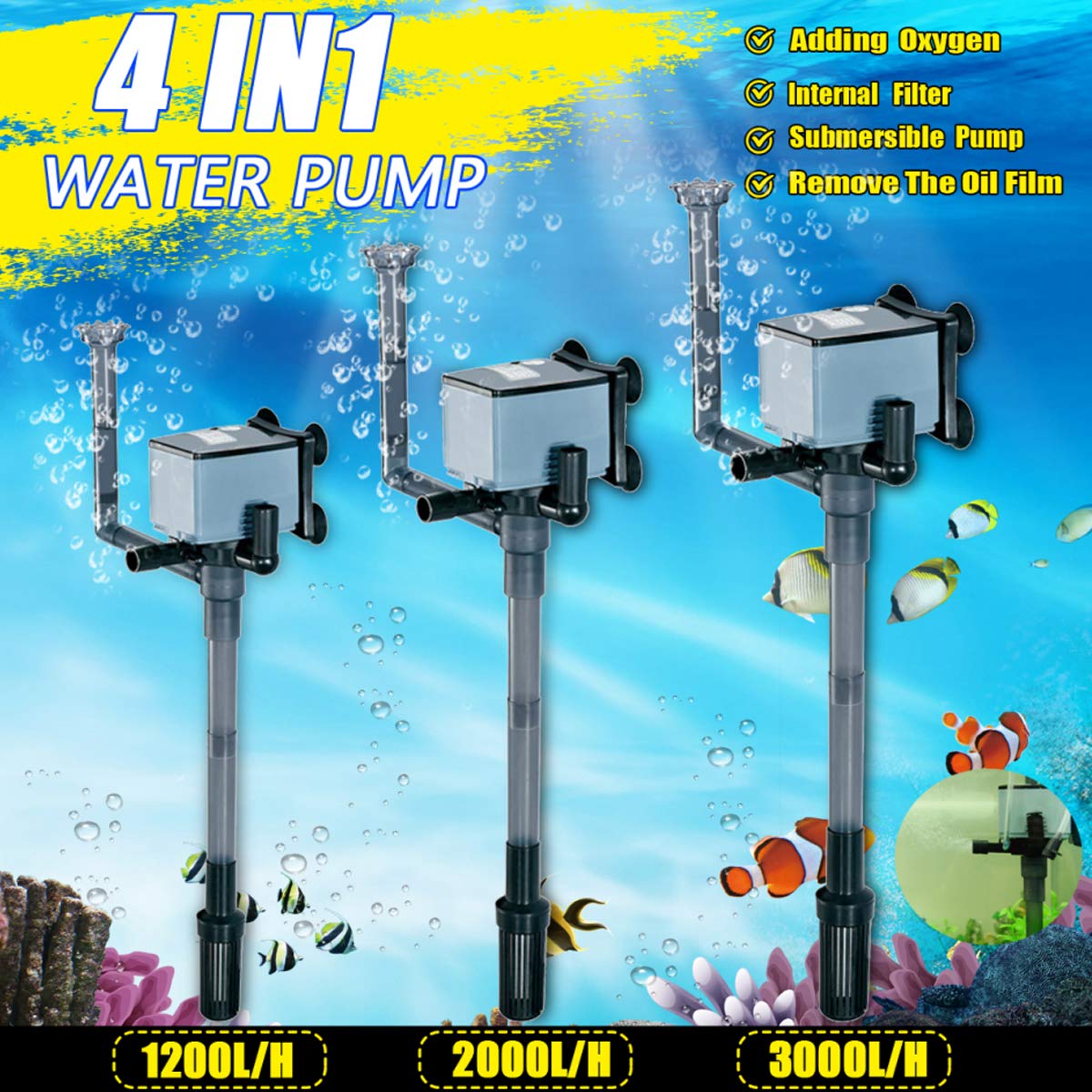 RanDal 4 En 1 Pompe D'Oxygène De Réservoir Interne D'Aquarium De Filtre D'Aquarium De Filtre Submersible 220V 20W / 30W / 45W - 45W