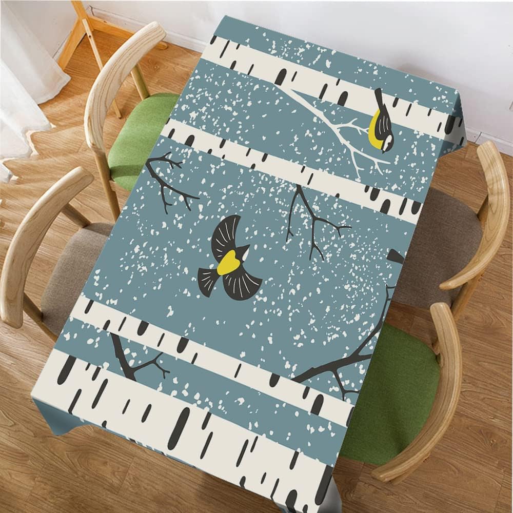 Beabes Birch Trees Table Cloth 52x70 Inch,Winter Snowy Birch Wood and Birds Polyester Tablecloths Rectangle Table Cloths Table Cover Picnic Table Cloths for Kitchen Dining 52x70 Inch Table02