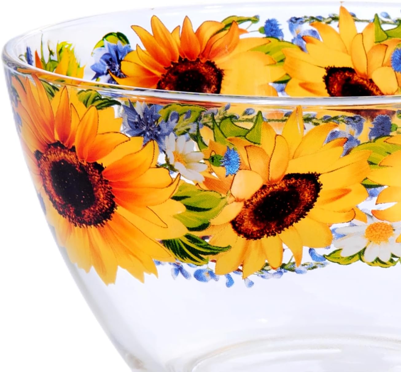 STP GOODS Glass Serving Bowl Set of 2 Pcs 23.7 oz and 50.7 oz, Large Glass Salad Bowl, Prepping, Deep Bowl for Kitchen Microwave & Dishwasher Safe (Sunflowers)
