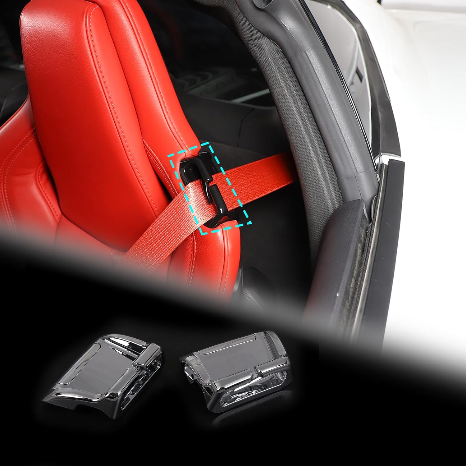 TOYCIDFG Seat Belt Guide Holder Replacement Compatible with Chevrolet C8 Corvette Stingray 2020-2025, Car Seat Accessories (Silver)