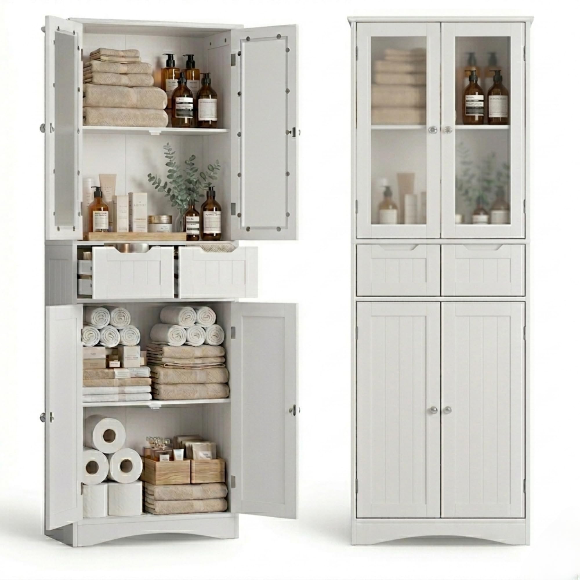 Xbro Armadietto da Cucina, Mobile bagno con 2 Armadi e 2 Cassetti, Mobile Cucina con Design Anti-Ribaltamento per Cucina, Soggiorno, Sala da Pranzo, Lavanderia (Bianco)