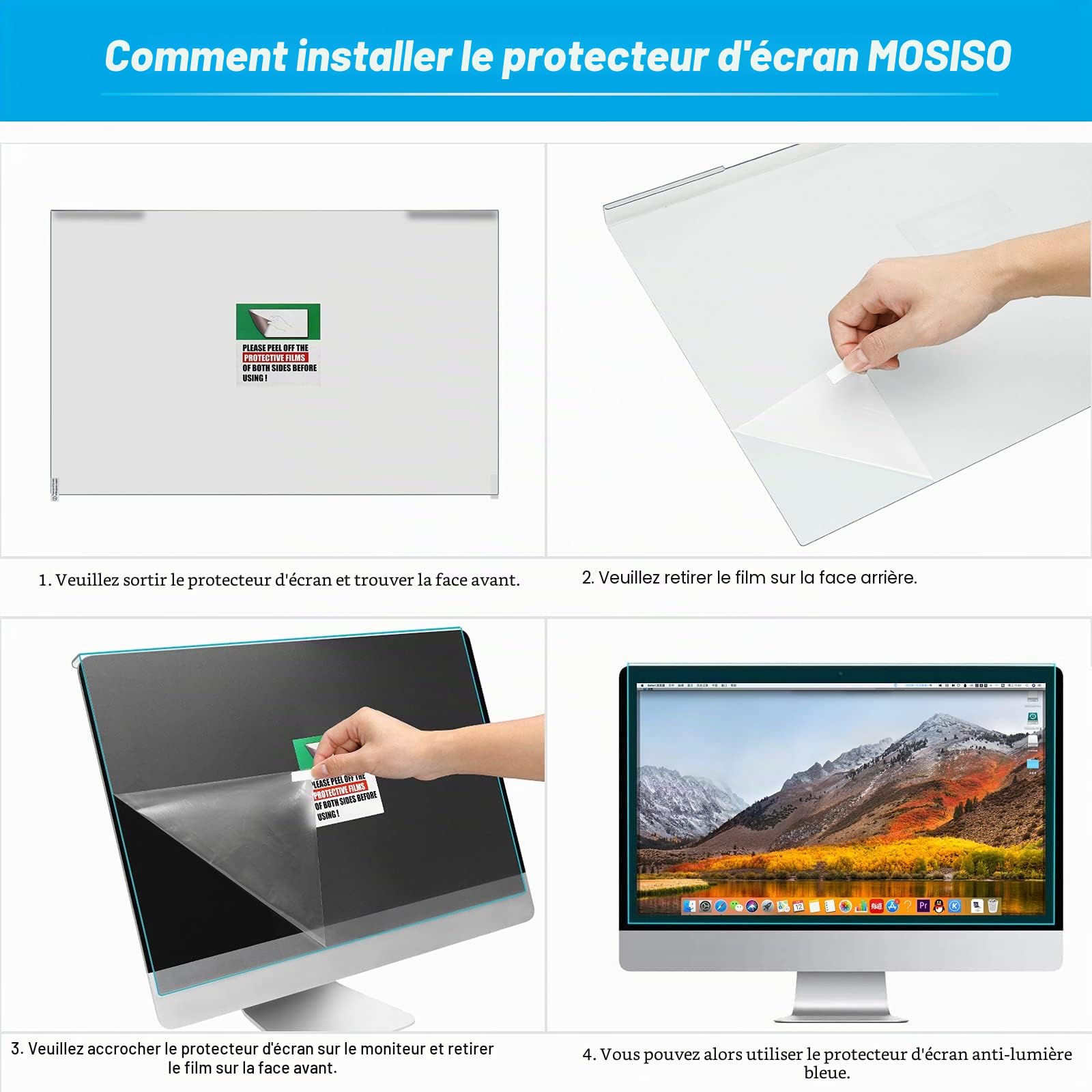 MOSISO Écran Protecteur Anti-Lumière Bleue Anti-UV 23-24 Pouces 16:9 PC LED 54x34 cm